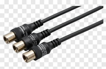 Three Audio Video Cables With Gold Connectors PNG