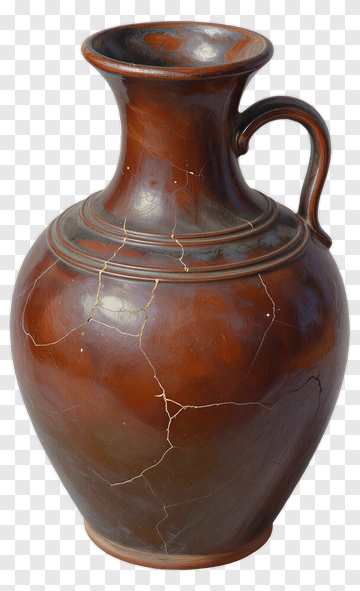 Ancient Ceramic Jug With Cracks PNG