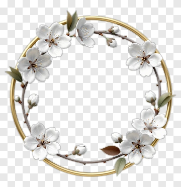 White Flower Wreath With Gold Frame PNG
