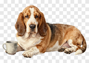 Basset Hound With Coffee Cup PNG
