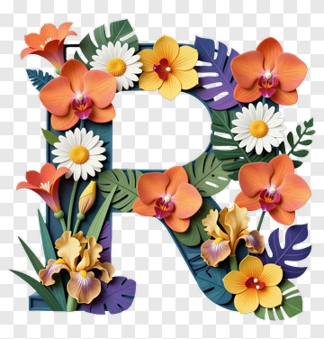 Floral Letter R Design PNG