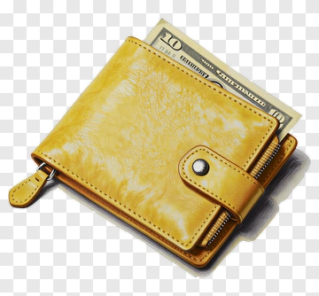 Yellow Leather Wallet With Dollar Bill PNG