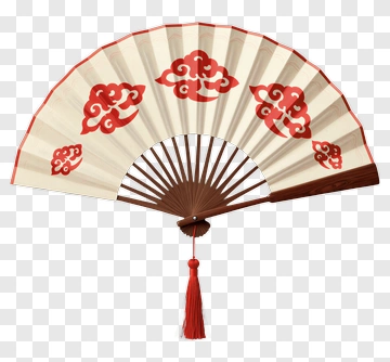 Traditional Chinese Paper Fan With Red Clouds PNG