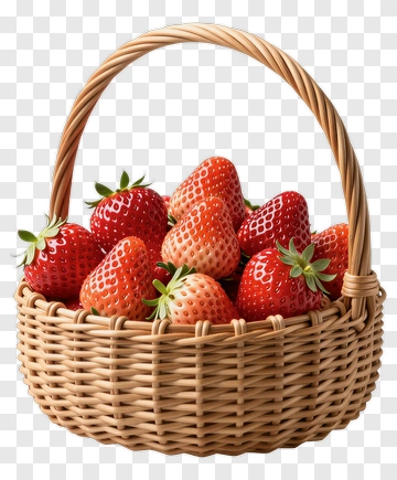 Fresh Strawberries In Wicker Basket PNG
