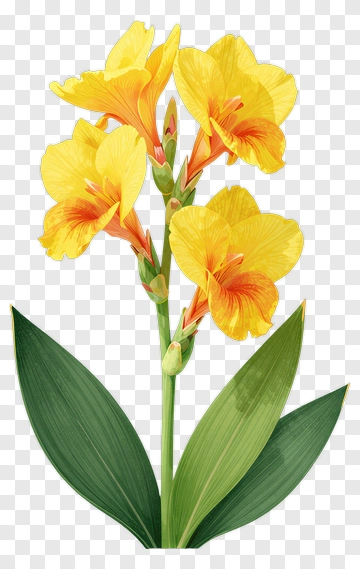 Yellow Canna Lily With Green Leaves PNG
