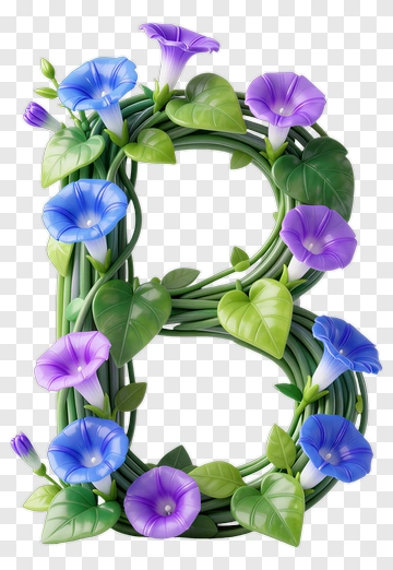 Letter B With Morning Glory Flowers PNG
