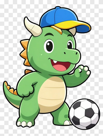 Green Dinosaur Playing Soccer PNG