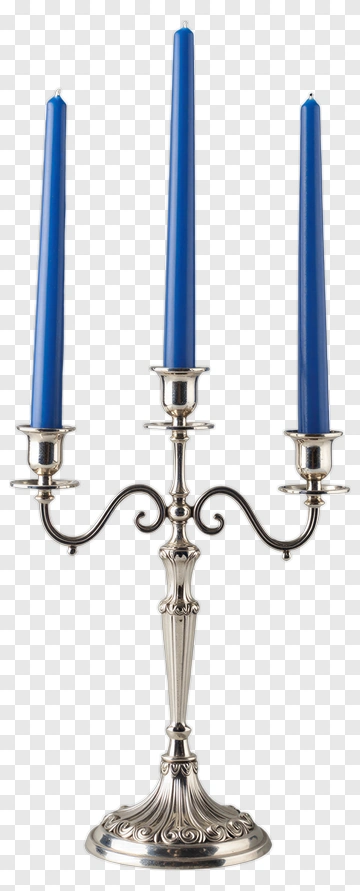 Silver Candle Holder With Blue Candles PNG
