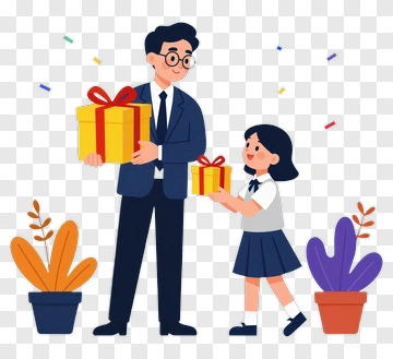Man And Girl Sharing Gifts PNG