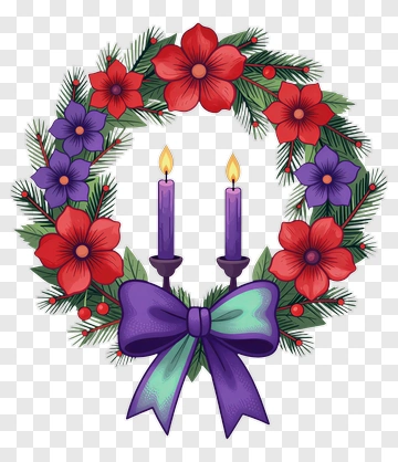 Advent Wreath With Candles And Bow PNG