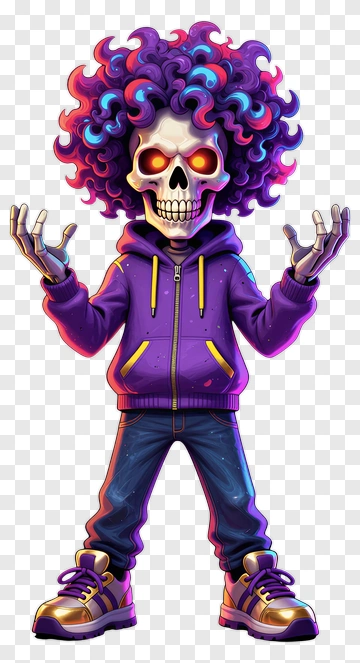 Skull With Colorful Afro PNG