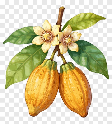 Cocoa Pod With Flower And Leaf PNG