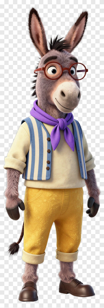 Cartoon Donkey With Glasses And Scarf PNG