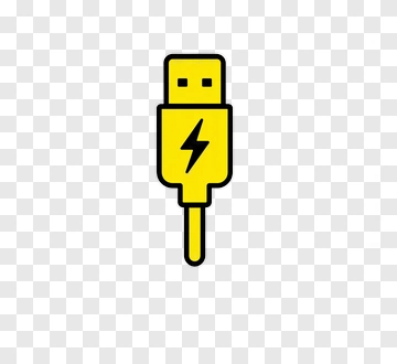Yellow USB Cable With Lightning Symbol PNG