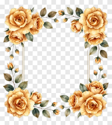 Golden Roses Framed In Watercolor PNG
