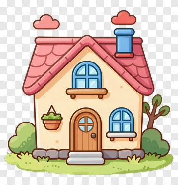 Cartoon House With Pink Roof PNG