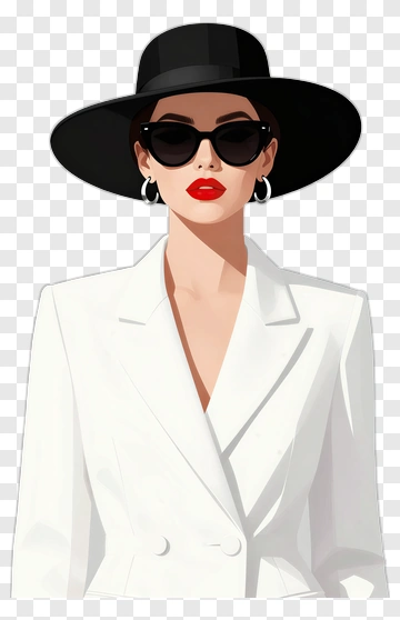Confident Woman In White Blazer And Black Hat PNG