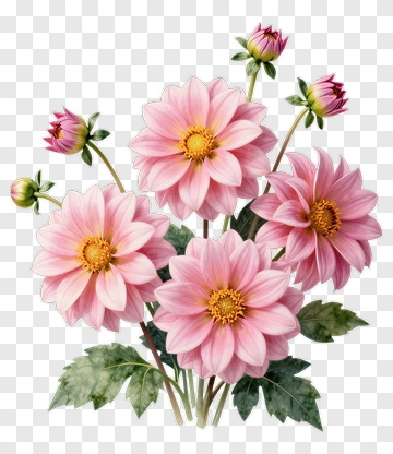 Pink Dahlia Blossoms In Full Bloom PNG
