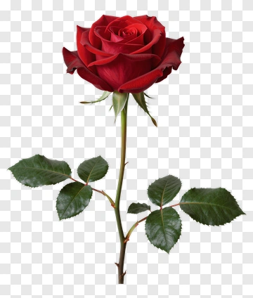Red Rose With Stem And Leaves PNG