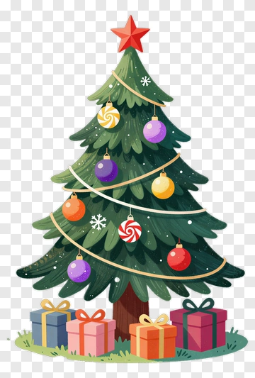 Christmas Tree With Gifts And Ornaments PNG