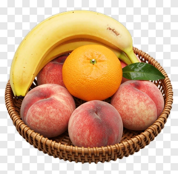 Fruit Basket With Banana Orange And Peach PNG