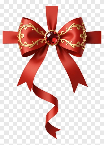 Red Ribbon Bow With Gold Ornament PNG
