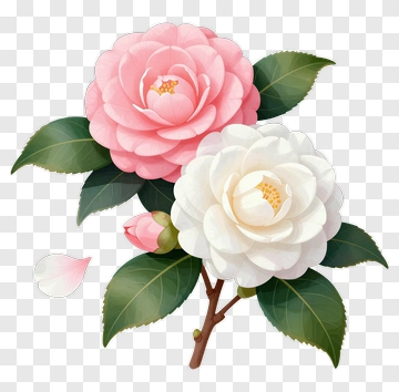 Pink And White Camellias In Bloom PNG