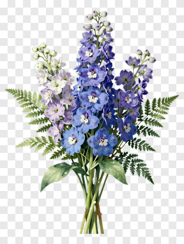 Blue Delphinium And Fern Bouquet PNG
