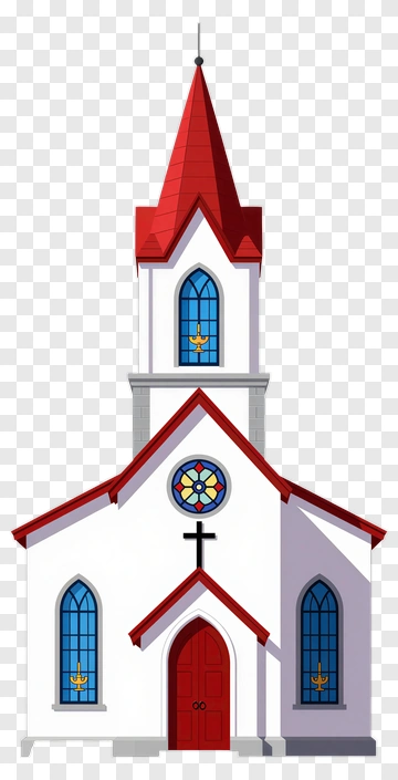 White Church With Red Roof And Stained Glass PNG