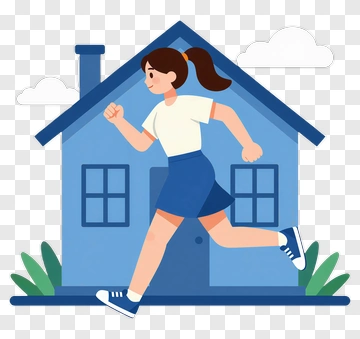 Girl Running In Front Of House PNG
