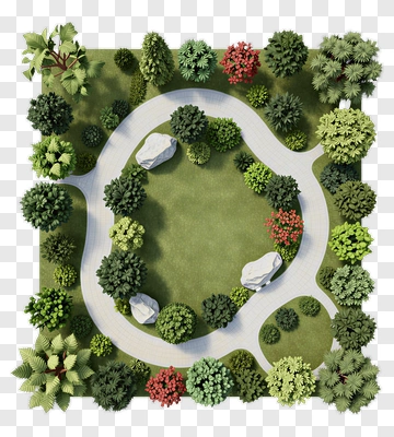 Top View Garden Layout With Curved Path PNG