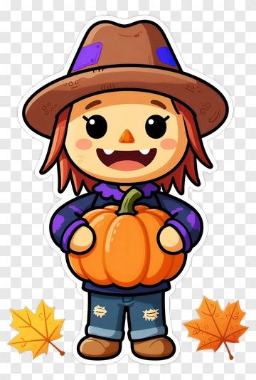 Scarecrow Holding Pumpkin PNG