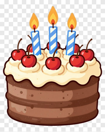 Birthday Cake With Candles And Cherries PNG