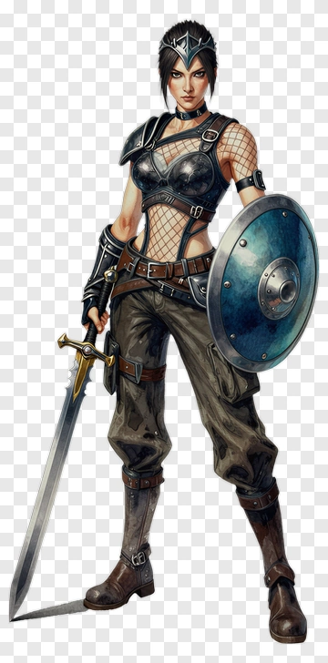 Female Warrior With Sword And Shield PNG