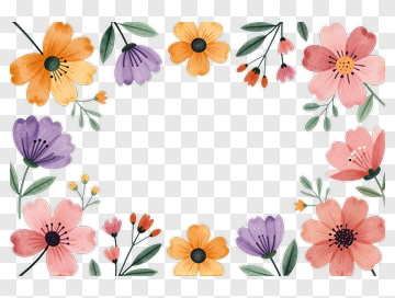 Watercolor Floral Frame With Pink Orange And Purple Flowers PNG