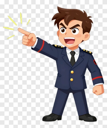 Cartoon Officer Pointing Finger PNG