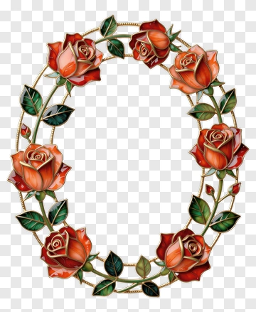 Enamel Rose Wreath With Gold Vine PNG