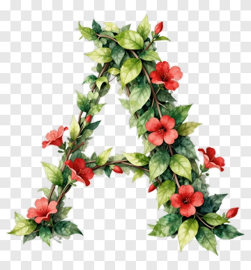 Letter A Adorned With Red Flowers And Green Vines PNG