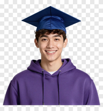 Graduate In Purple Hoodie And Blue Cap PNG
