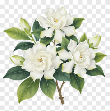 White Gardenia Blossoms With Green Leaves PNG