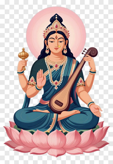 Goddess Saraswati With Veena PNG