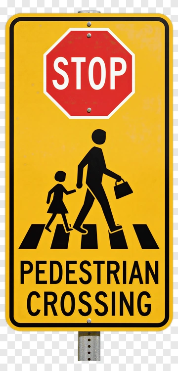 Pedestrian Crossing Sign With Stop Sign PNG
