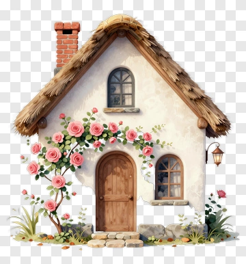 Cottage With Rose Bush PNG