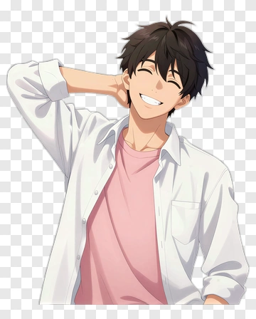 Anime Young Man Smiling With Hand On Head PNG
