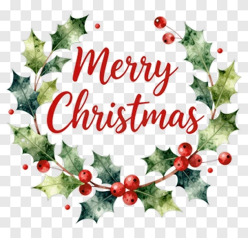 Merry Christmas Wreath With Holly And Berries PNG