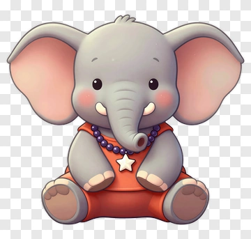 Cute Cartoon Elephant Wearing Red Outfit PNG
