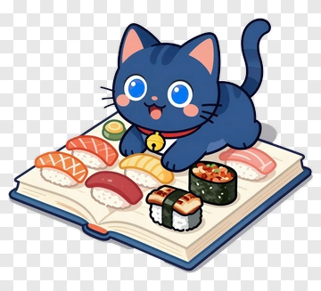 Blue Cat Eating Sushi PNG