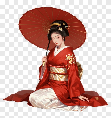 Geisha In Red Kimono PNG
