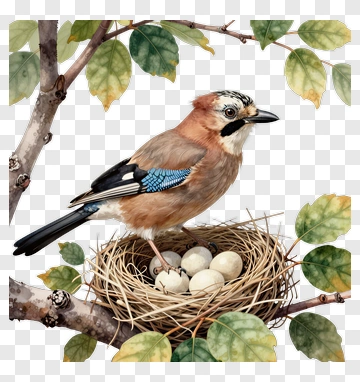 Bird With Eggs In Nest PNG