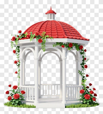 Red Roof Gazebo With Roses PNG